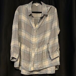 American Eagle Outfitters Gray Plaid peplum Button Down Shirt